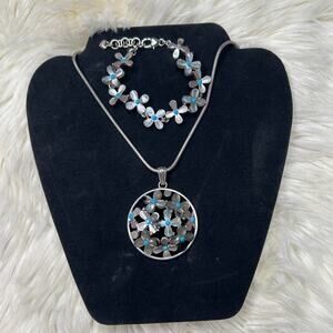 BRIGHTON EDEN'S GARDEN NECKLACE & BRACELET SET TURQUOISE W DUST BAG & METAL TIN